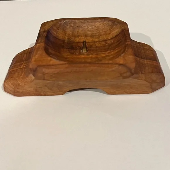 2 Way Hand Hewn Wood Candleholder w/ Copper Inserts For Tapers & Peg For 2” Dia. - Picture 4 of 4